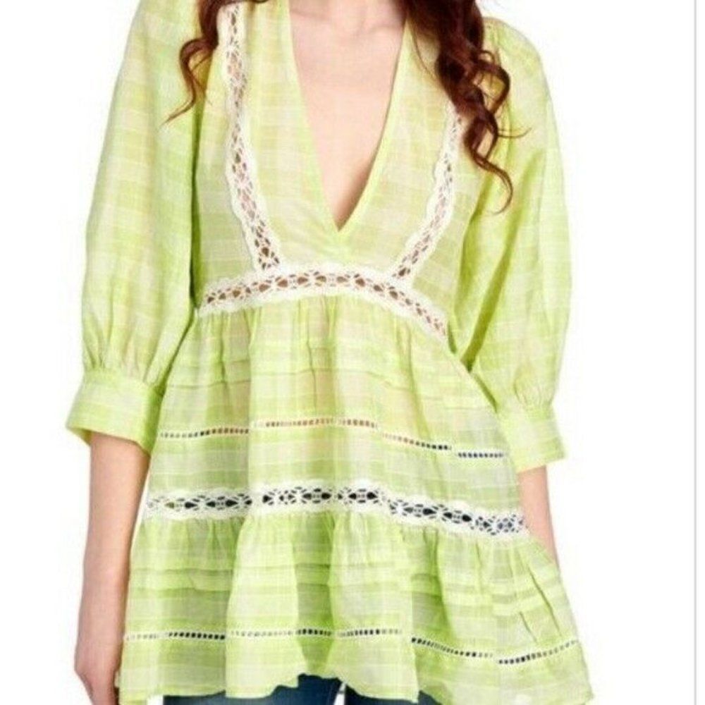 Free People Time Out Lace Tunic XS Lime Green